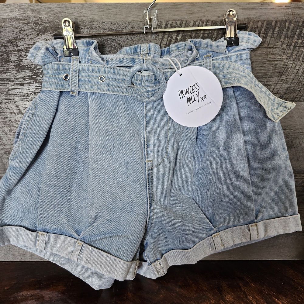 NWT Princess Polly High Waisted Belted Pleated Pull On Paper Bag Shorts Sz 6